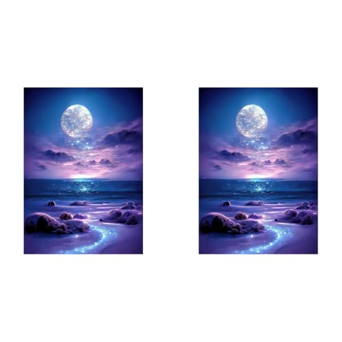 HASTHIP® DIY 5D Diamond Painting Art Kit Dreamy Beach Purple Moonlit Night Beginner for Home Decor No Frame Wall 12 x 16 Inch 2 PCS HASTHIP® DIY 5D Diamond Painting Art Kit Dreamy Beach Purple Moonlit Night Beginner for Home Decor No Frame Wall 12 x 16 Inch 2 PCS
